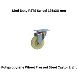 MUVALL Polypropylene Wheel Pressed Steel Castor Light–Med Duty PSTS Swivel 125x30 mm