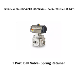 Quickair-3Pc-3Way T Port Ball Valve With Pneumatic Single Acting Actuator Spring Retainer -Stainless Steel 304 CF8 - 800 Class- Socket Welded - Regular Bore - 1-1/2"