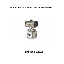 Quickair-3Pc-3Way T Port Ball Valve With Pneumatic Double Acting Actuator -Carbon Steel-800 Class- Socket Welded - Regular Bore - 1-1/2"
