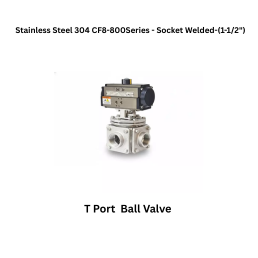 Quickair-3Pc-3Way T Port Ball Valve With Pneumatic Double Acting Actuator -Stainless Steel 304 CF8-800 Class- Socket Welded - Regular Bore - 1-1/2"