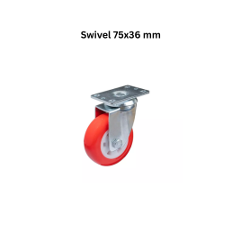 MUVALL Polyurethane Red Wheel Pressed Steel Castor Light–Medium Duty PSTM Swivel 75x36 mm