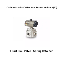 Quickair-3Pc-3Way T Port Ball Valve With Pneumatic Single Acting Actuator Spring Retainer -Carbon Steel - 800 Class- Socket Welded - Regular Bore - 2"