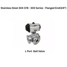 Quickair -3Pc-3Way L Port Ball Valve With Pneumatic Double Acting Actuator - Stainless Steel 304 CF8 - 150 Class- Flanged End - Regular Bore - 3/4"