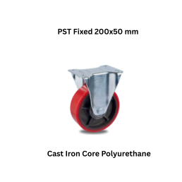 MUVALL Cast Iron Core Polyurethane Wheel Pressed Steel Castor PST Fixed 200x50 mm