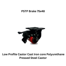 MUVALL Low Profile Castor Cast Iron core Polyurethane Pressed Steel Castor - PSTP Brake 75x48