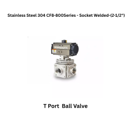 Quickair-3Pc-3Way T Port Ball Valve With Pneumatic Double Acting Actuator -Stainless Steel 304 CF8-800 Class- Socket Welded - Regular Bore - 2-1/2"