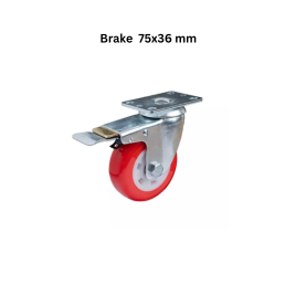 MUVALL Polyurethane Red Wheel Pressed Steel Castor Light–Medium Duty PSTM Brake 75x36 mm