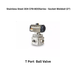 Quickair-3Pc-3Way T Port Ball Valve With Pneumatic Double Acting Actuator -Stainless Steel 304 CF8-800 Class- Socket Welded - Regular Bore - 3"