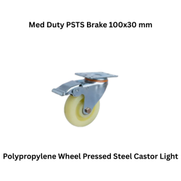 MUVALL Polypropylene Wheel Pressed Steel Castor Light–Med Duty PSTS Brake 100x30 mm