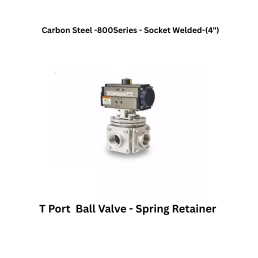 Quickair-3Pc-3Way T Port Ball Valve With Pneumatic Single Acting Actuator Spring Retainer -Carbon Steel - 800 Class- Socket Welded - Regular Bore - 4"