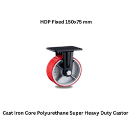 MUVALL Cast Iron Core Polyurethane Super Heavy Duty Castor HDP Fixed 150x75 mm