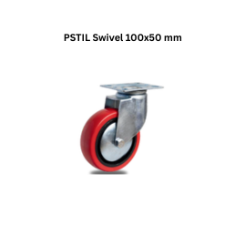 MUVALL Polyurethane Red Wheel Pressed Steel Castor Medium-Heavy Duty PSTIL Swivel 100x50 mm