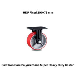 MUVALL Cast Iron Core Polyurethane Super Heavy Duty Castor HDP Fixed 200x75 mm