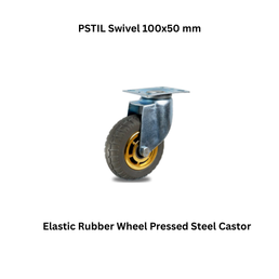 MUVALL Elastic Rubber Wheel Pressed Steel Castor PSTIL Swivel 100x50 mm