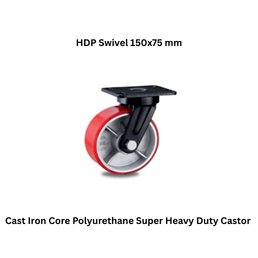 MUVALL Cast Iron Core Polyurethane Super Heavy Duty Castor HDP Swivel 150x75 mm