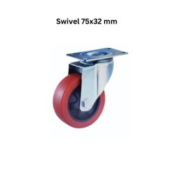MUVALL Polyurethane Red Wheel Pressed Steel Castor PSTS Swivel 75x32 mm