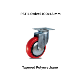 MUVALL Tapered Polyurethane Red Wheel Pressed Steel Castor PSTIL Swivel 100x48 mm