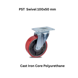 MUVALL Cast Iron Core Polyurethane Wheel Pressed Steel Castor PST Swivel 100x50 mm