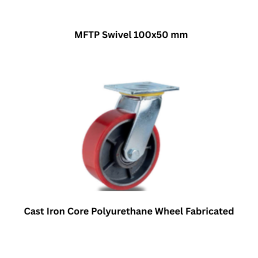 MUVALL Cast Iron Core Polyurethane Wheel Fabricated Steel Castor MFTP Swivel 100x50 mm