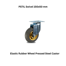 MUVALL Elastic Rubber Wheel Pressed Steel Castor PSTIL Swivel 150x50 mm