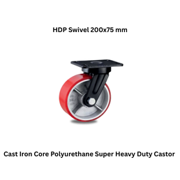 MUVALL Cast Iron Core Polyurethane Super Heavy Duty Castor HDP Swivel 200x75 mm
