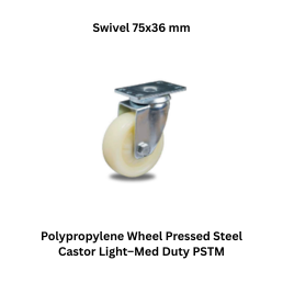 MUVALL Polypropylene Wheel Pressed Steel Castor Light–Med Duty PSTM Swivel 75x36 mm