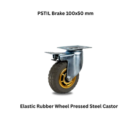MUVALL Elastic Rubber Wheel Pressed Steel Castor PSTIL Brake 100x50 mm