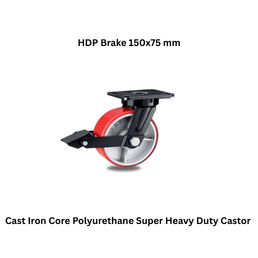 MUVALL Cast Iron Core Polyurethane Super Heavy Duty Castor HDP Brake 150x75 mm