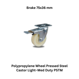 MUVALL Polypropylene Wheel Pressed Steel Castor Light–Med Duty PSTM Brake 75x36 mm