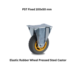 MUVALL Elastic Rubber Wheel Pressed Steel Castor PST Fixed 100x50 mm