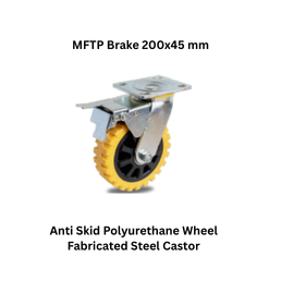 MUVALL Anti Skid Polyurethane Wheel Fabricated Steel Castor MFTP Brake 200x45 mm
