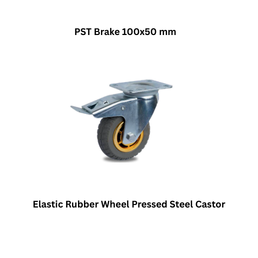 MUVALL Elastic Rubber Wheel Pressed Steel Castor PST Brake 100x50 mm