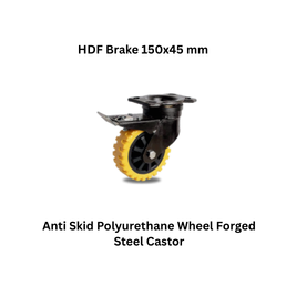 MUVALL Anti Skid Polyurethane Wheel Forged Steel Castor HDF Brake 150x45 mm