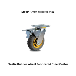 MUVALL Elastic Rubber Wheel Fabricated Steel Castor MFTP Brake 100x50 mm