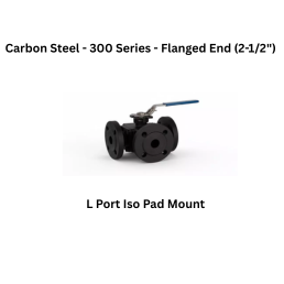 Quickair -3Pc-3Way L Port Iso Pad Mounting Liver Operated Ball Valve - Carbon Steel - 150 Class - Flanged End - Regular Bore - 2-1/2"