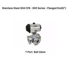 Quickair -3Pc-3Way T Port Ball Valve With Pneumatic Double Acting Actuator - Stainless Steel 304 CF8 - 150 Class- Flanged End - Regular Bore - 1"