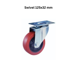 MUVALL Polyurethane Red Wheel Pressed Steel Castor PSTS Swivel 125x32 mm