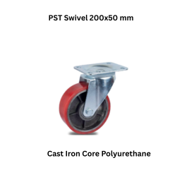 MUVALL Cast Iron Core Polyurethane Wheel Pressed Steel Castor PST Swivel 200x50 mm