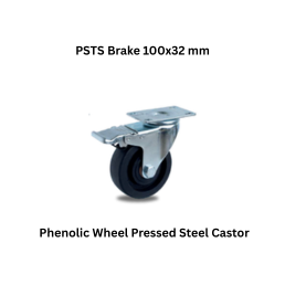 MUVALL Phenolic Wheel Pressed Steel Castor PSTS Brake 100x32 mm