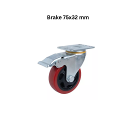 MUVALL Polyurethane Red Wheel Pressed Steel Castor PSTS Brake 75x32 mm