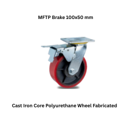 MUVALL Cast Iron Core Polyurethane Wheel Fabricated Steel Castor MFTP Brake 100x50 mm