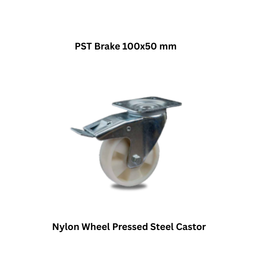 MUVALL Nylon Wheel Pressed Steel Castor PST Brake 100x50 mm
