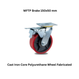 MUVALL Cast Iron Core Polyurethane Wheel Fabricated Steel Castor MFTP Brake 150x50 mm