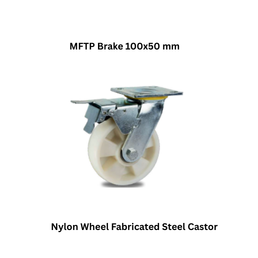 MUVALL Nylon Wheel Fabricated Steel Castor MFTP Brake 100x50 mm
