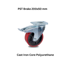 MUVALL Cast Iron Core Polyurethane Wheel Pressed Steel Castor PST Brake 200x50 mm
