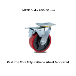 MUVALL Cast Iron Core Polyurethane Wheel Fabricated Steel Castor MFTP Brake 200x50 mm