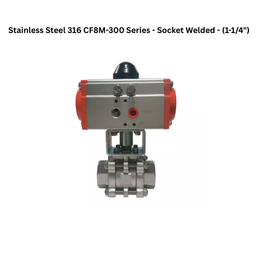 Quickair-3Pc Ball Valve With Pneumatic Double Acting Actuator - Stainless Steel 316 CF8M-300 Class - Socket Welded - 1-1/4"