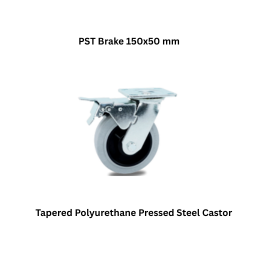 MUVALL Tapered Polyurethane Pressed Steel Castor PST Brake 150x50 mm