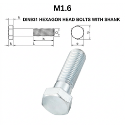 Precise DIN931 Hexagon Head Bolts with Shank - M1.6 - Stainless Steel