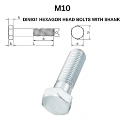 Precise DIN931 Hexagon Head Bolts with Shank - M10 - Stainless Steel